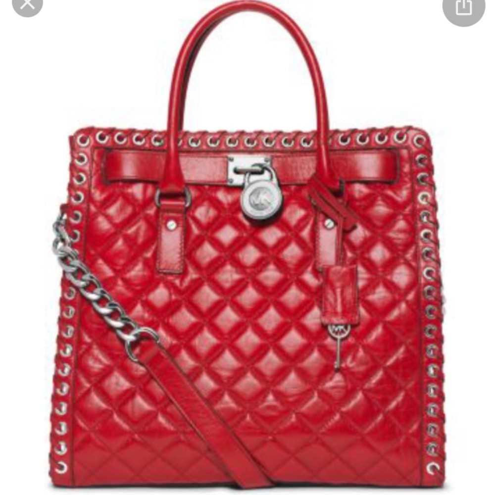 Hamilton Michael Kors Red Quilted Tote Handbag